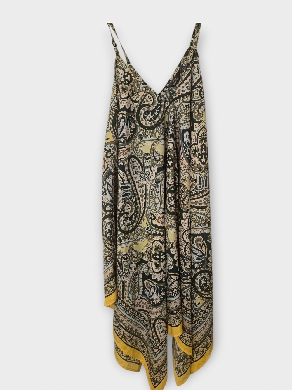 Paisley Handkerchief Hem Slip Dress - Yellow & Black